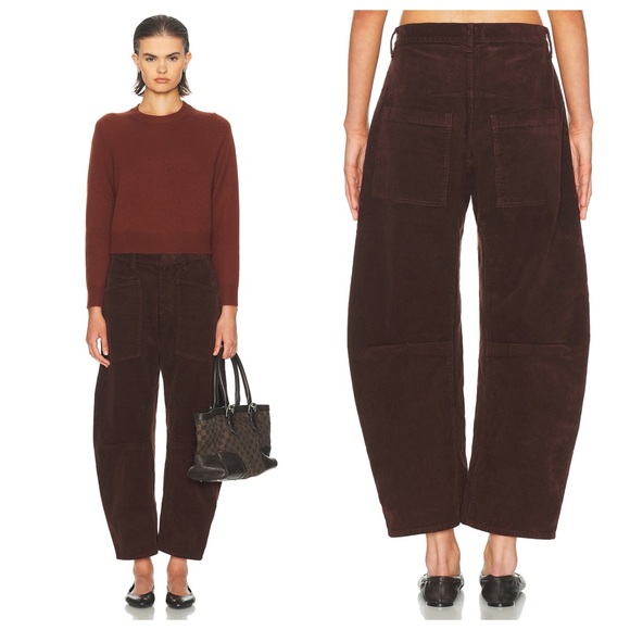 Nili Lotan Pants - NEW Nili Lotan Shon Corduroy Pant (Sz 00) Curved Barrel Leg Cotton Merlot Brown